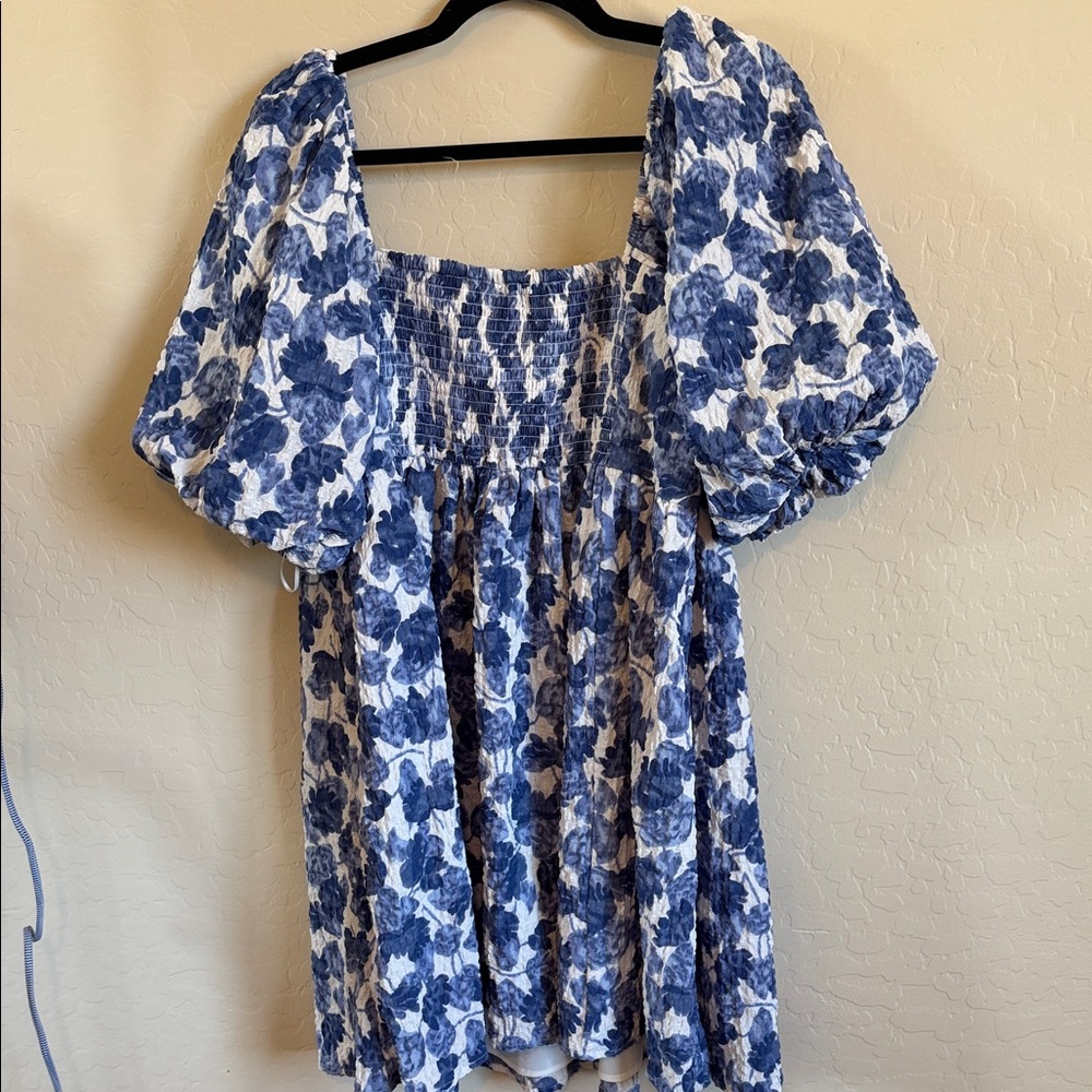 Abercrombie & Fitch Blue Floral Puff-Sleeve Dress - Picture 4 of 5